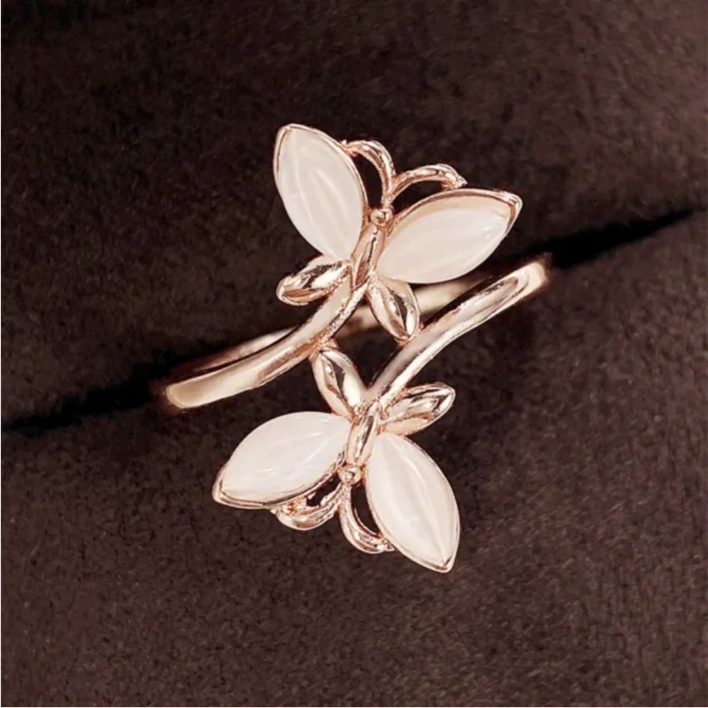 New 14k Rose Gold Over Silver Mother-of-Pearl Butterfly Wrap Ring